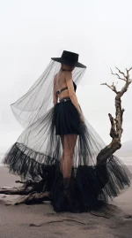 دامن تور با کمربند چرم مشکی - تصویر 5
